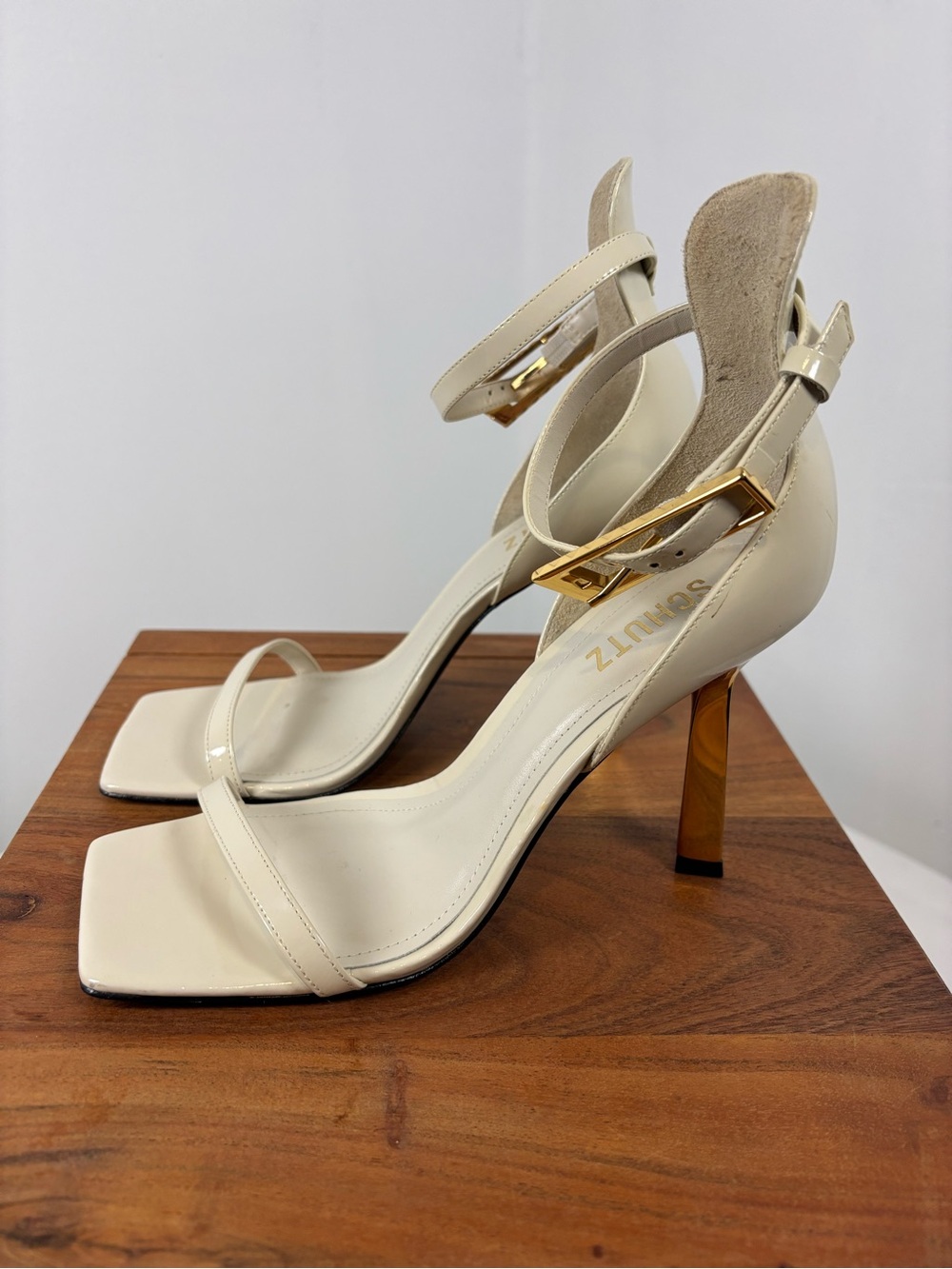 Schutz Ciara Patent Leather Ivory/Gold Heels
